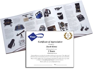 Service Award catalog and certificate