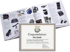 Gift catalog and congratulations award.