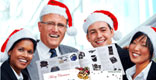 Employees with holiday employee recognition awards catalog.