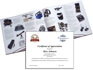 Select-Your-Gift milestone award packet with certificate and gift of choice
