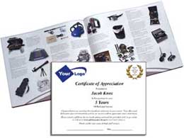 Employee service anniversary award packet with gift catalog