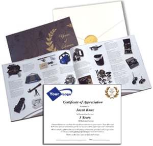 Envelope, catalog, and certificate.