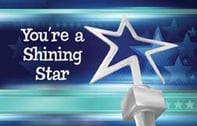 Shining star award graphic with a glowing star and blue background.